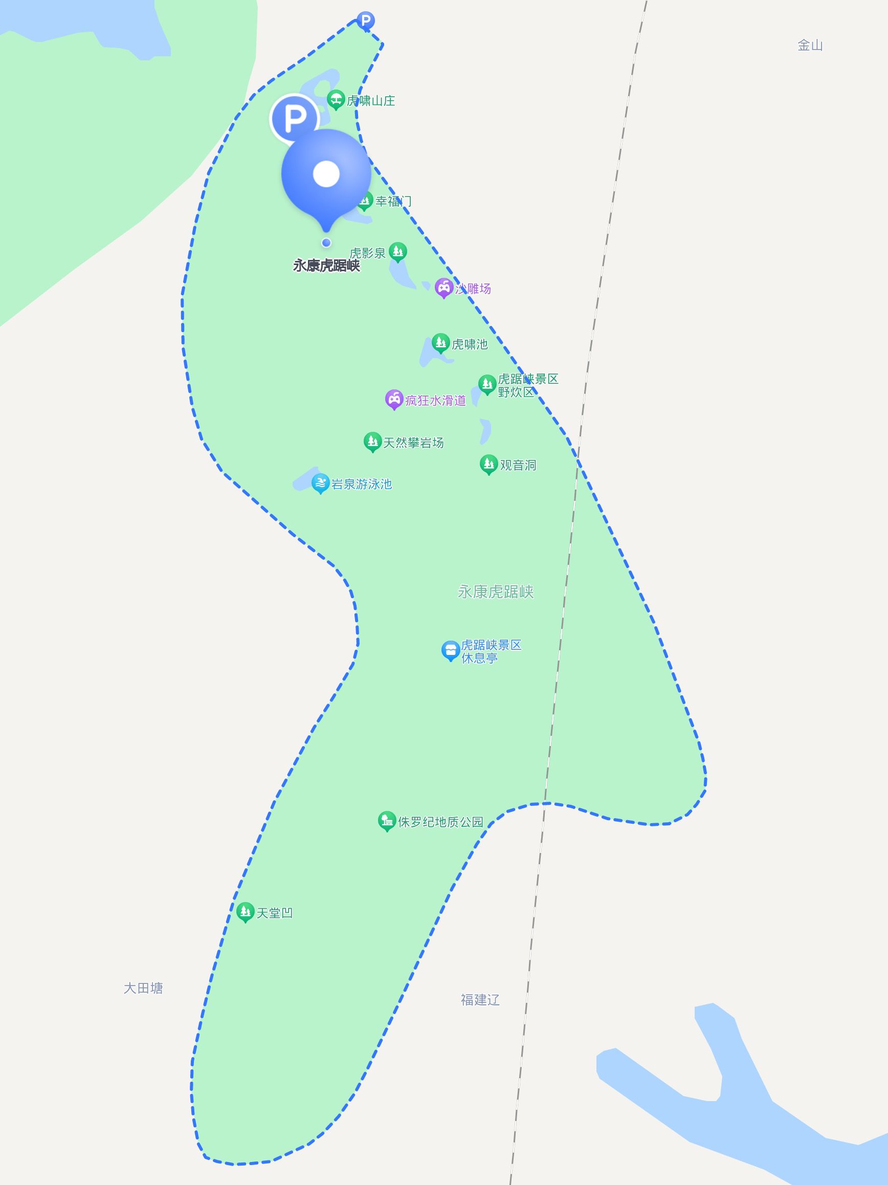 停车场: 永永康虎踞峡风景区浙江虎踞峡导览图永康市地图高清版永康