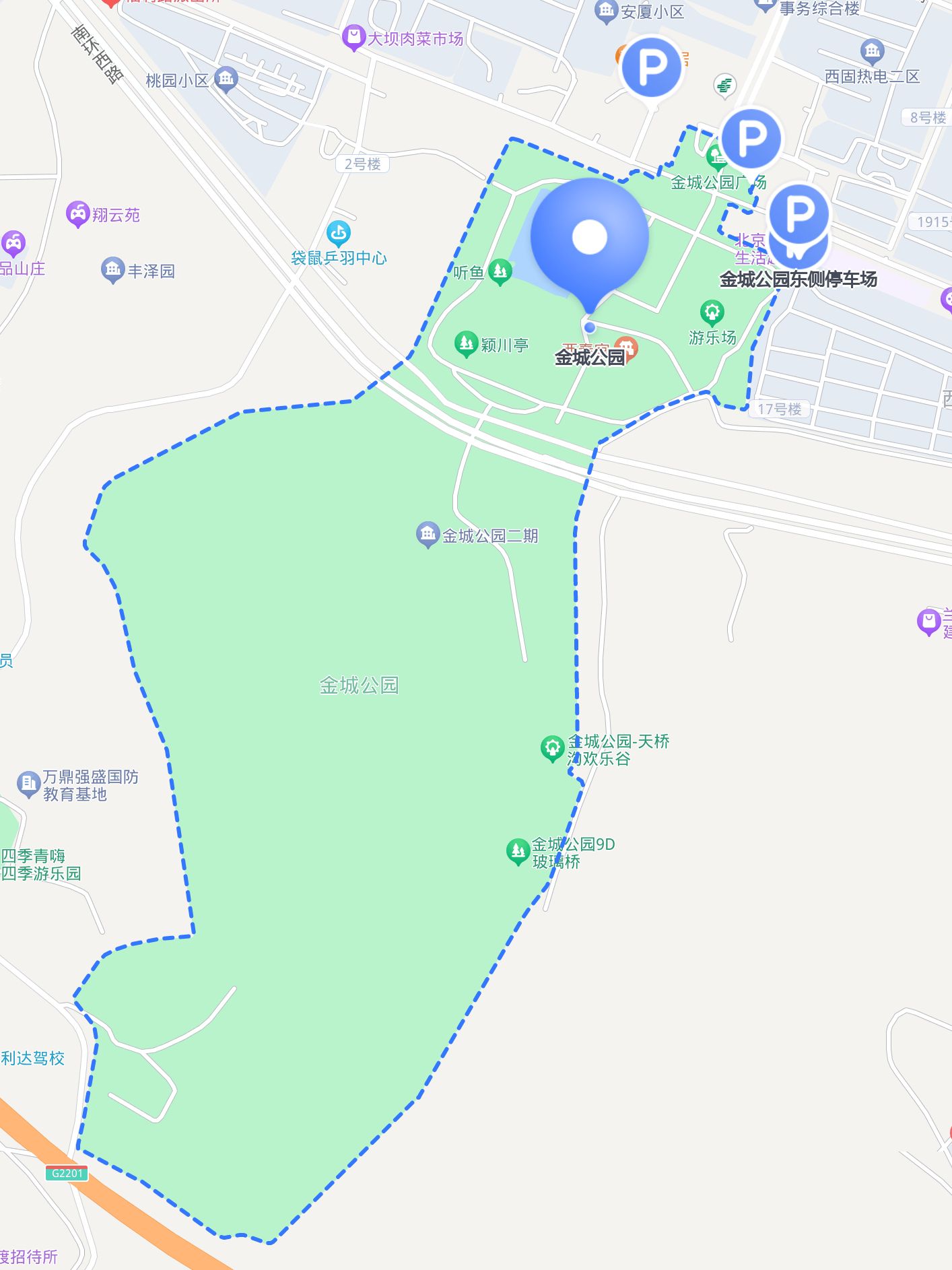 前段时间去金城公园的时候,做了下附近的停车攻略96,结合当时的经验