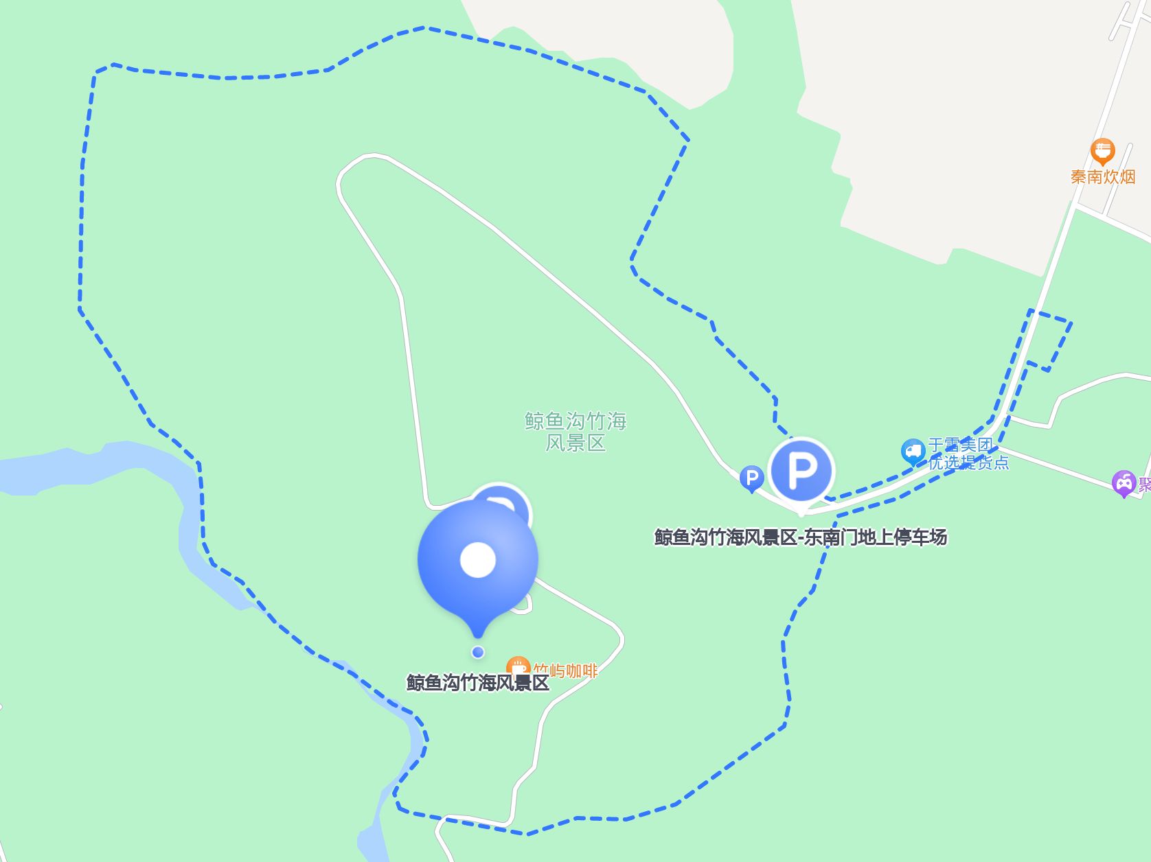 1 关中竹海-地上停车场  停车西安鲸鱼沟竹海风景区位图?