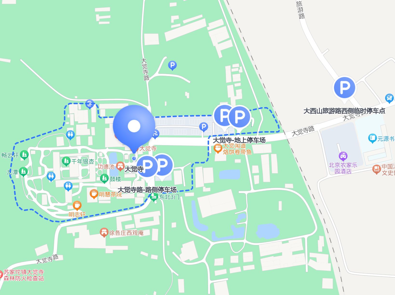 停车费用:20元停一整天 车位信息:85 2 大觉寺北京 大觉寺地图