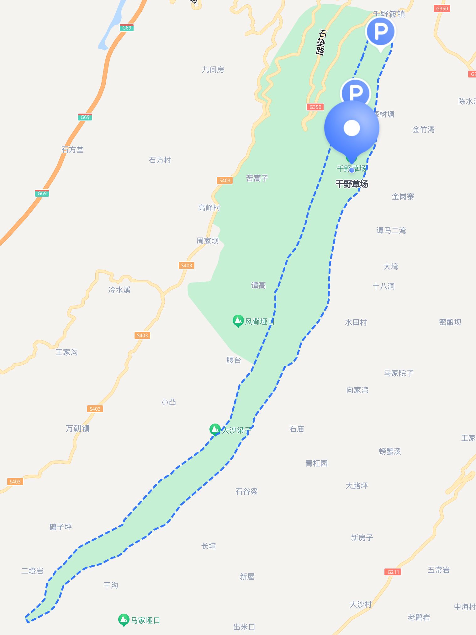 参考信息:地上车位,停车方便;距离 千野草场地图千野草场景区游览路线