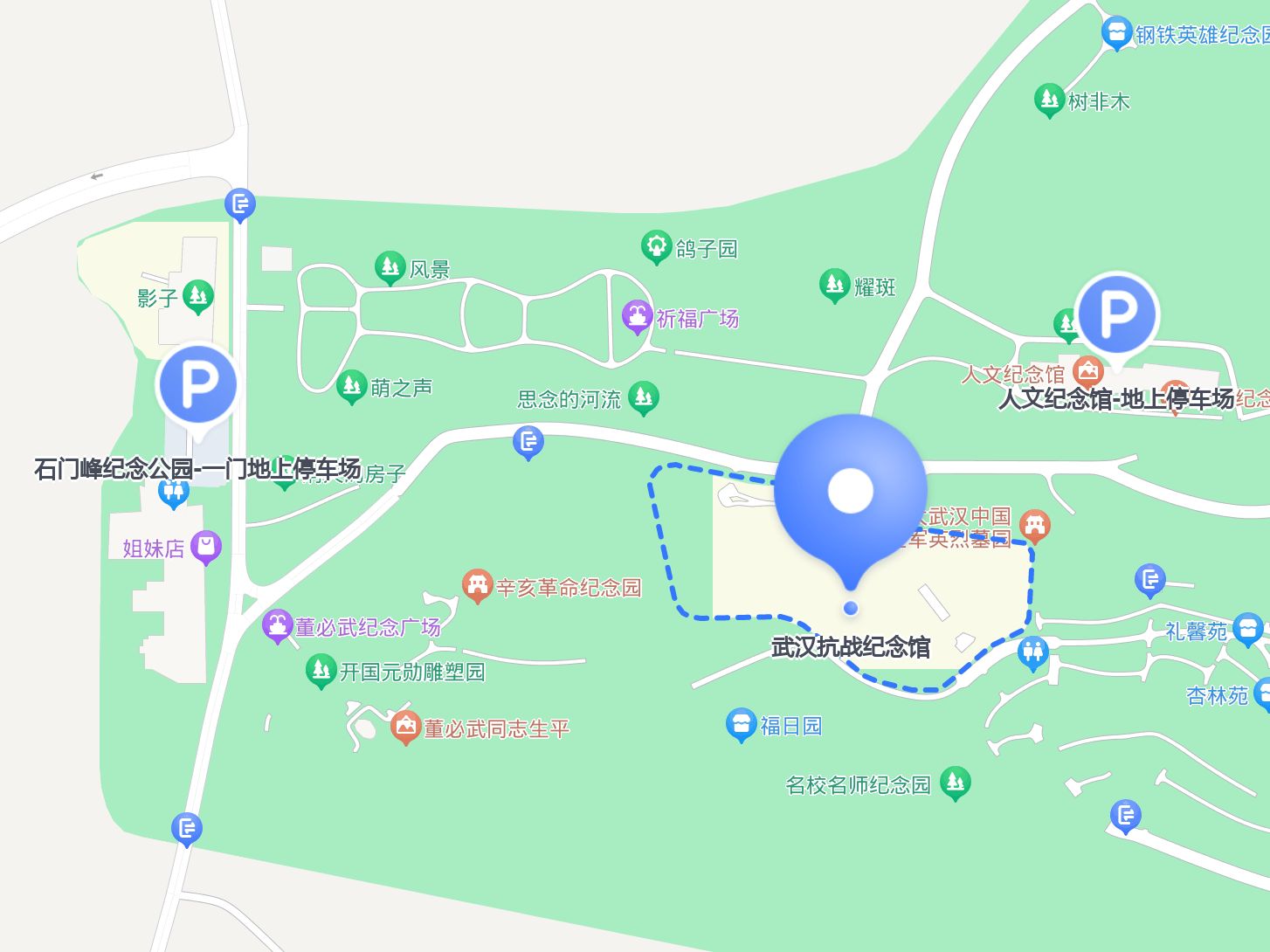 一定要码住 如果选择自驾前往,可以选择停车场: 1 石门峰纪念公园-一