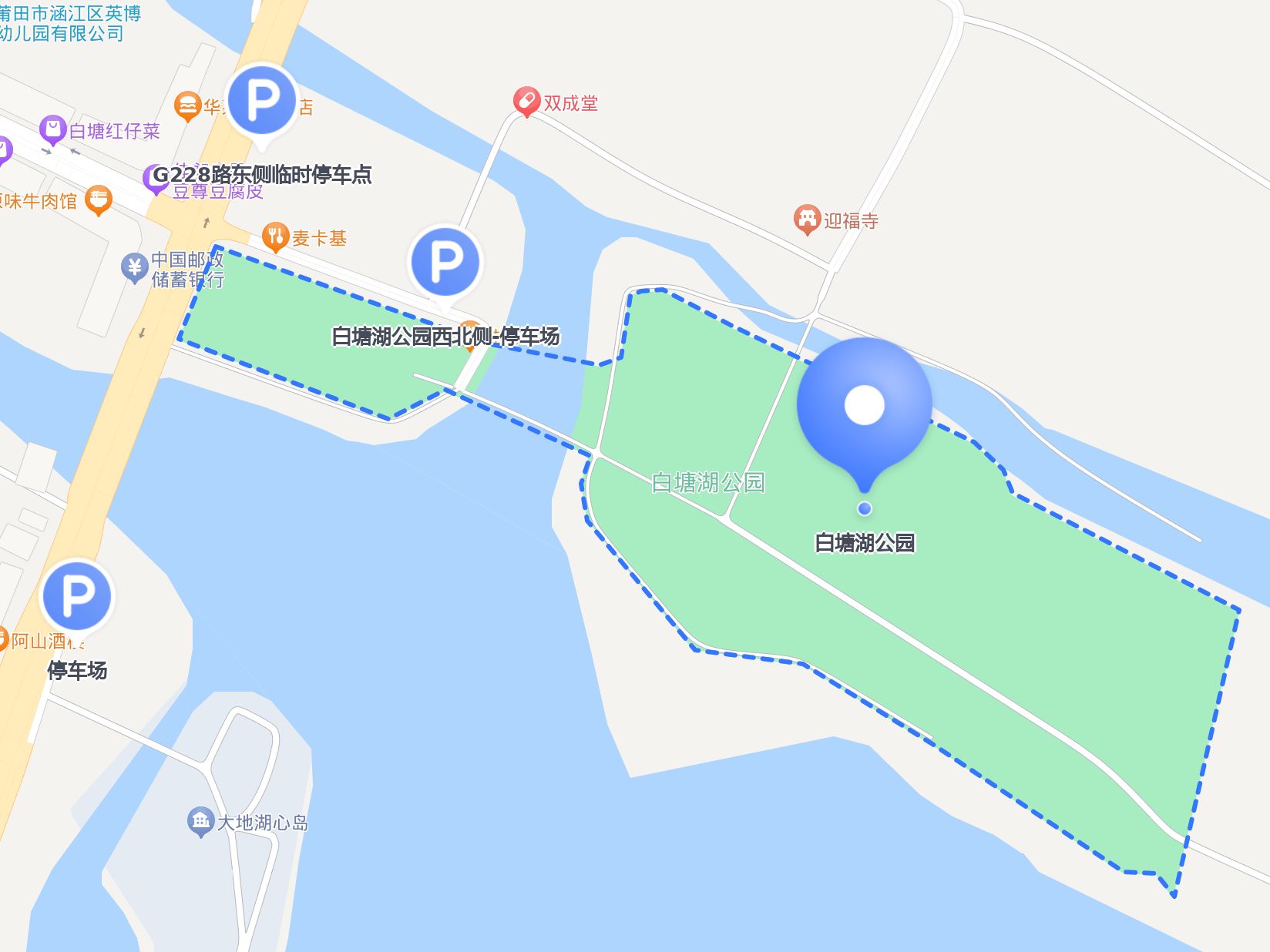 开放时间:全天24小时 自驾 1 白塘湖公园西北侧-停车场 停车费用:半