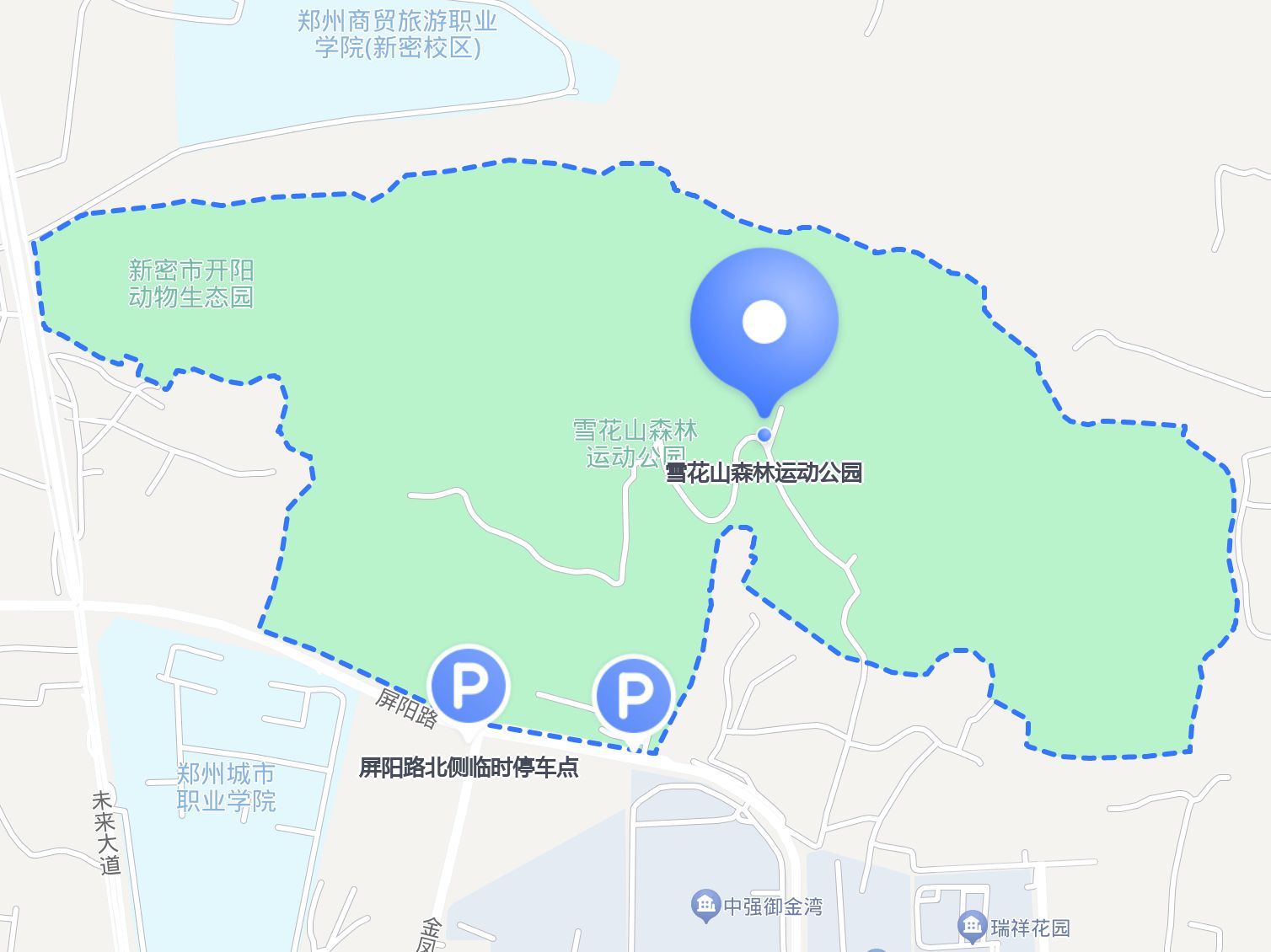临时停车点:屏郑州市新密市雪花山公园地图