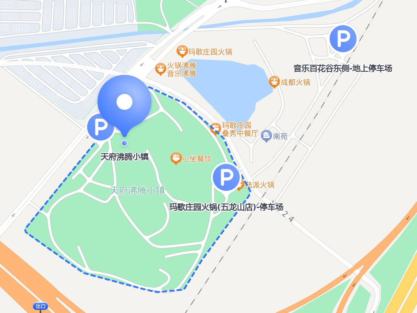 07自驾,可以把车停在以下停车场: 11566 天府沸腾小镇南侧-地