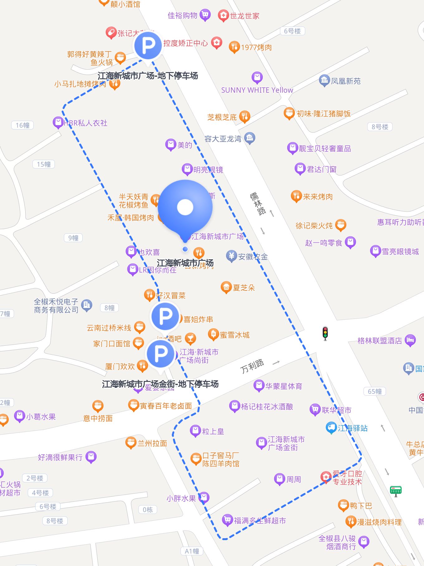 30 驾车前往,可以停在以下停车场: 1 江海新城市江海万达停车场地图