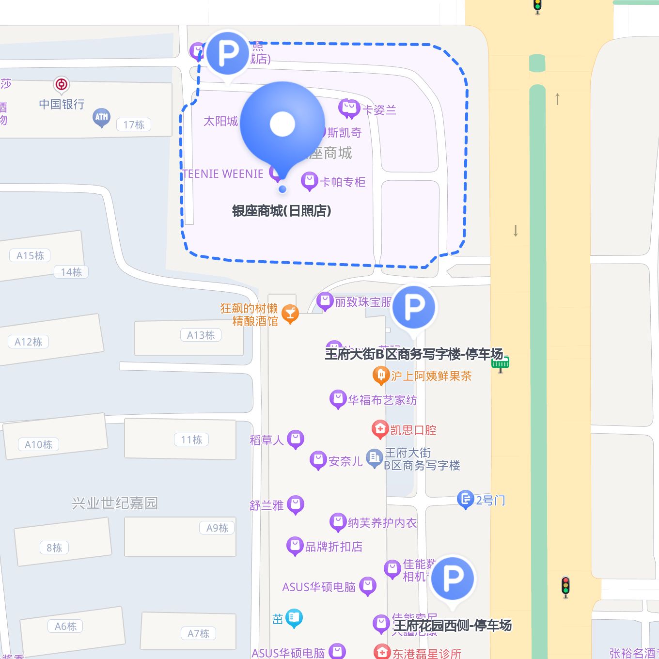 日照古玩王府大街c区地图日照银座位置日照银座品牌分布图最新消息