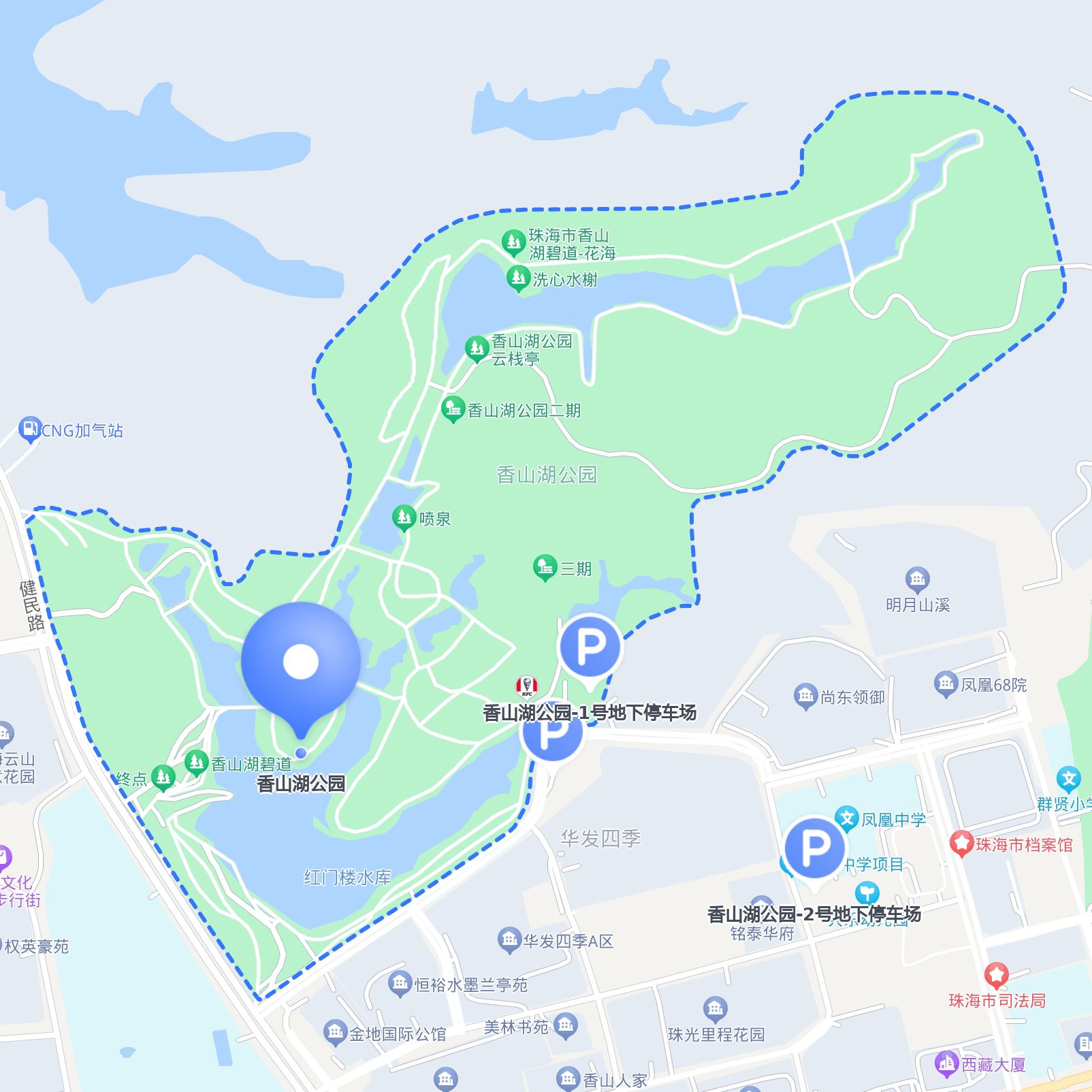 可以选择以下停车场: 1 香山湖公园