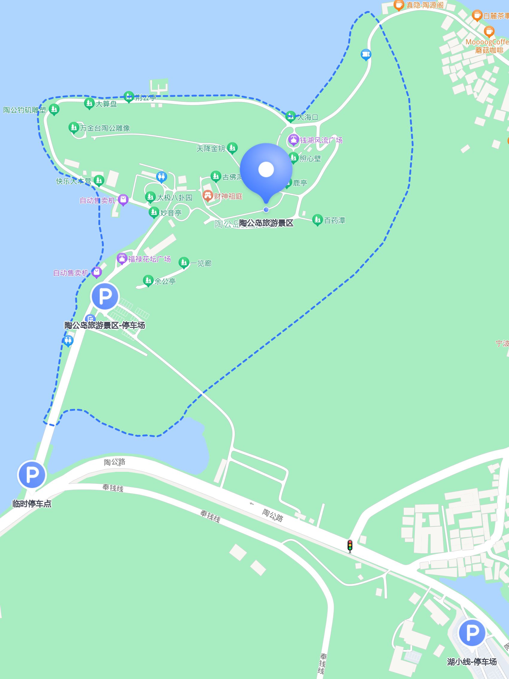 停车费用:每小时6元,共有108个车位,距陶公岛地图