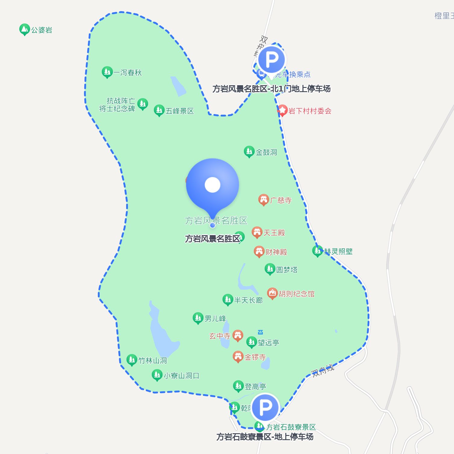 30 07如果你是自驾来的话,可以在以下停车场停车 方岩石鼓寮景区-地