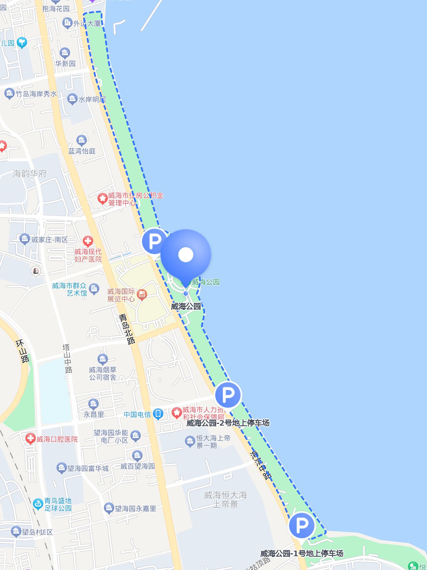 收费:15分钟内免费,之后2元/车次(07:0威海公园地图去图书馆交通路线