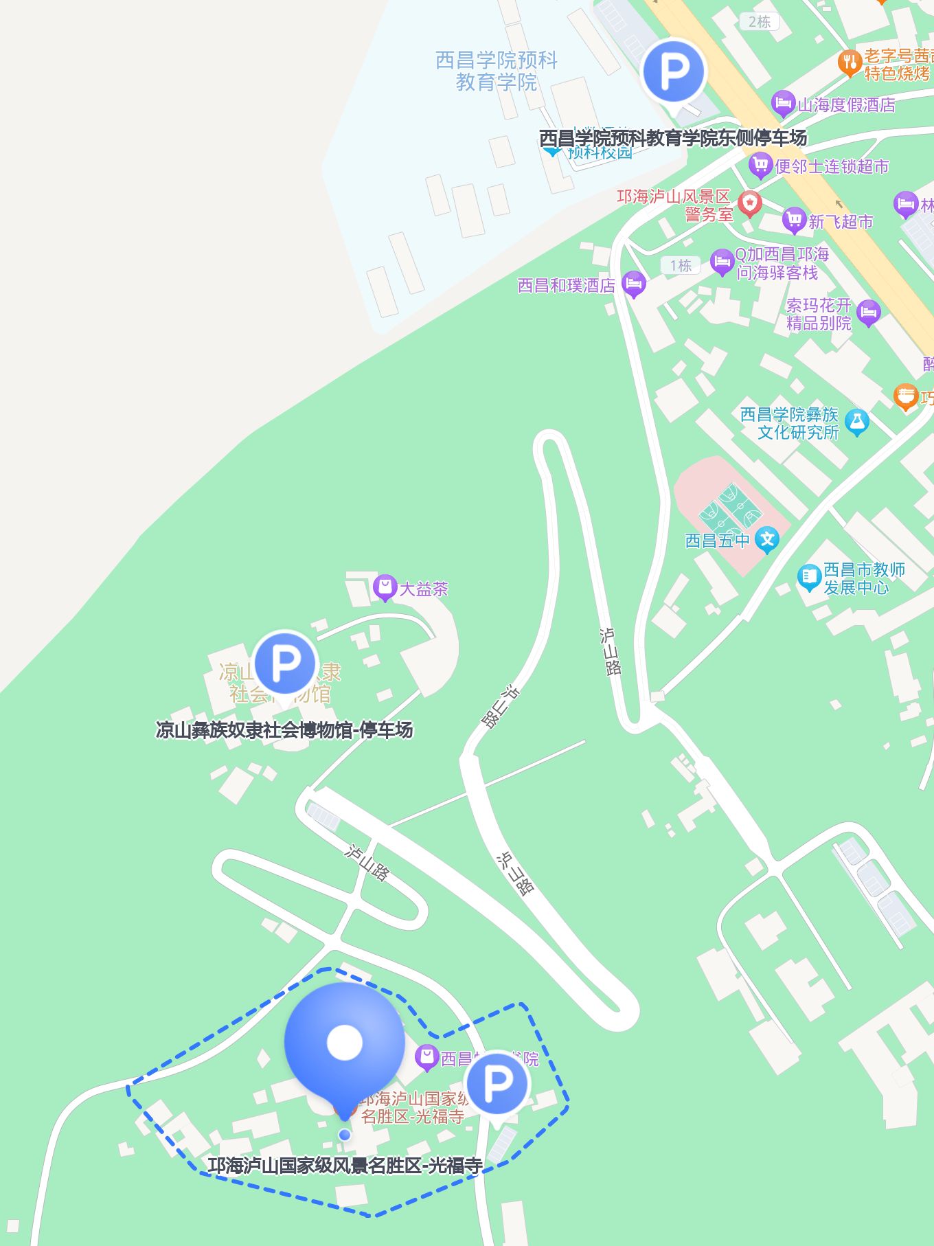 地图高清西昌泸山索道离光福寺多远西昌 光福寺游览路线图西昌学院