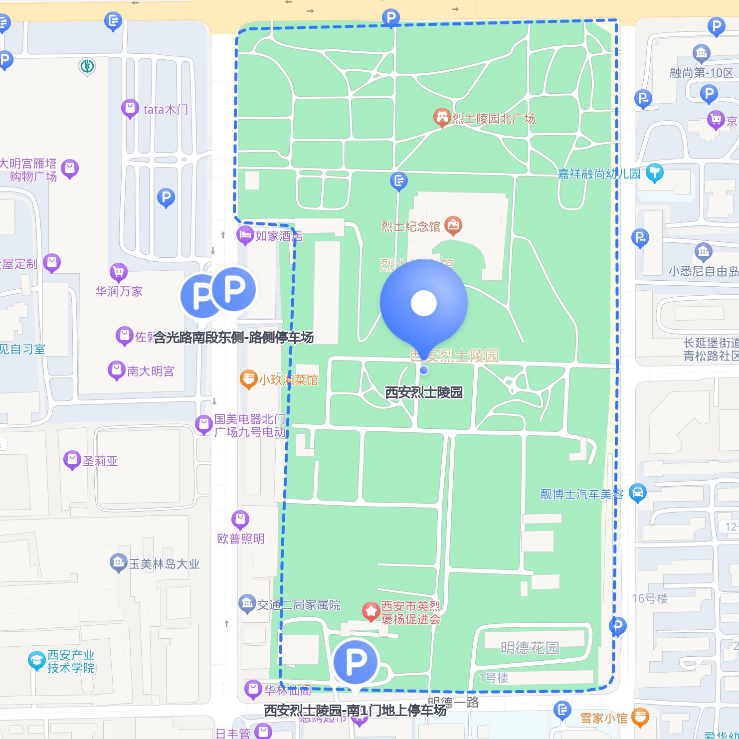 1 西安烈士陵园 - 南1门地上停车西安烈士陵园路线图