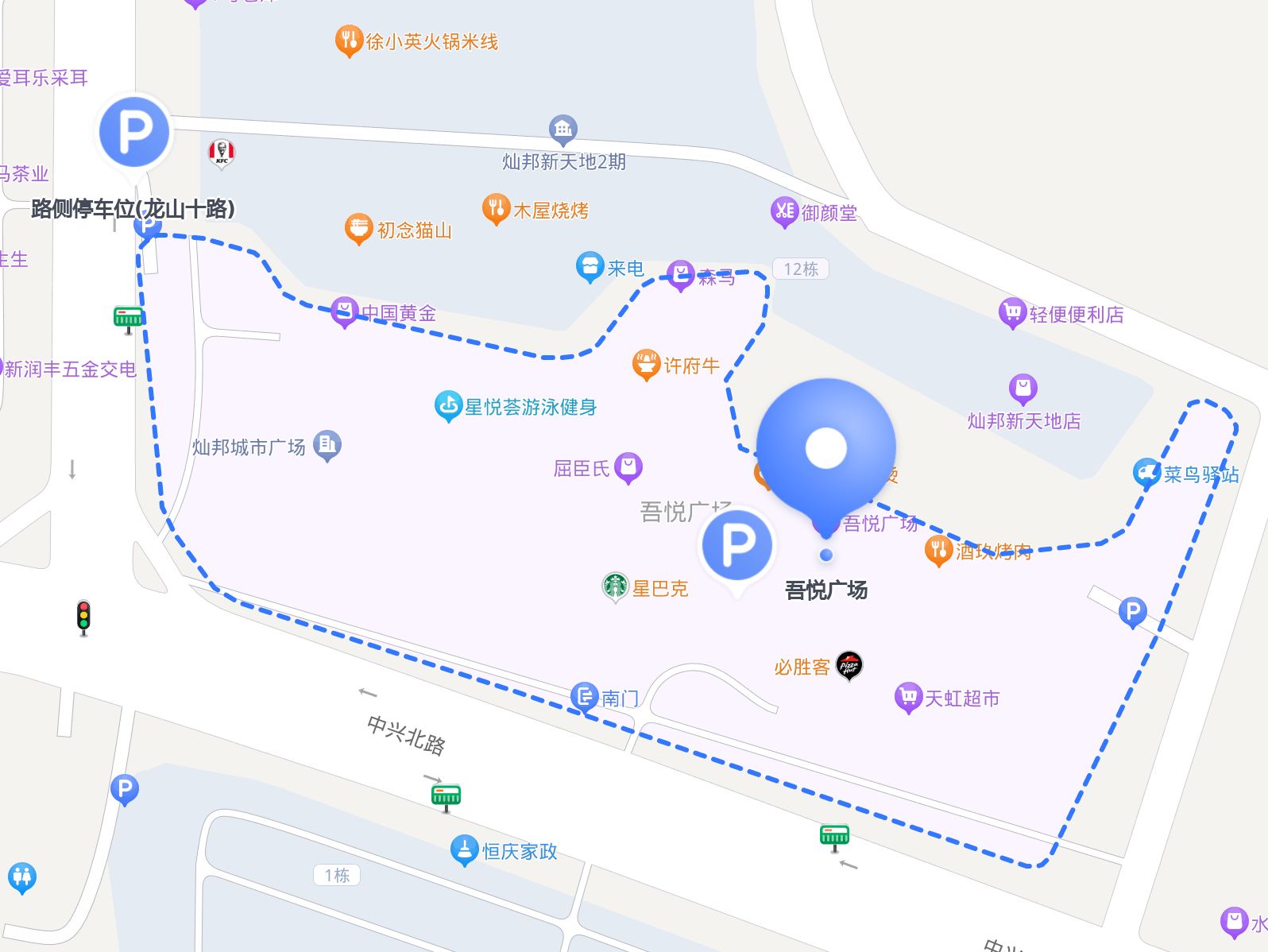 可以停在以下停车场: 吾悦广场