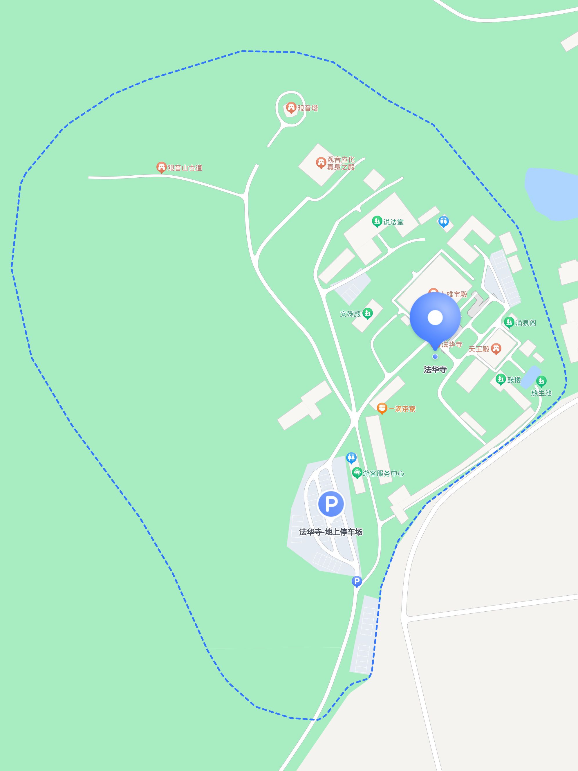 如果你是自驾前往,可以把车停在以下停车场: 法华寺-地上停车场 参考